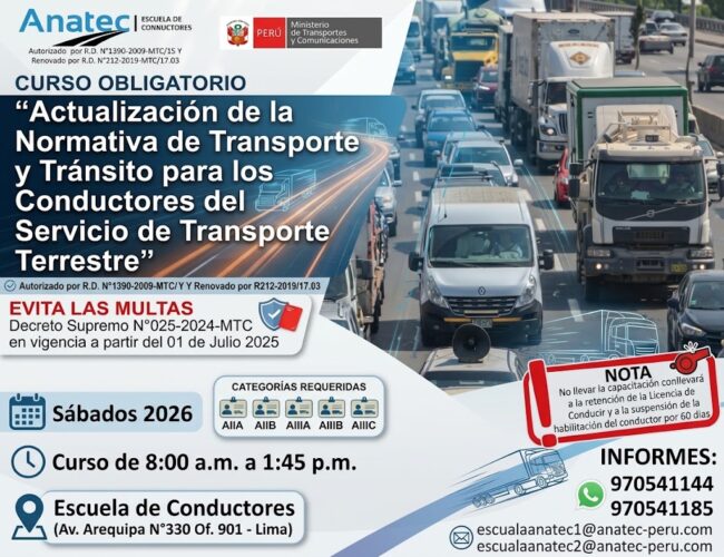 CURSO OBLIGATORIO ACTUALIZACION DE LA NORMATIVA DE TRANSPORTE Y TRÁNSITO PARA LOS CONDUCTORES DEL SERVICIO DE TRANSPORTE TERRESTRE